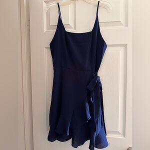 Navy Spaghetti Strap Faux-Wrap Sundress